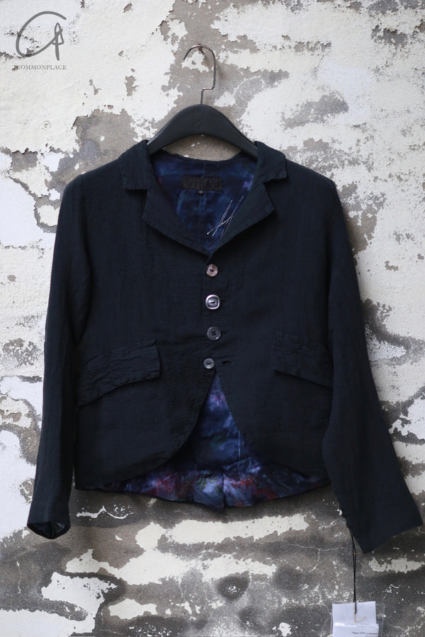 GEOFFREY B. SMALL Ultralight Silk Linen Jacket Handmade Italy GBS-EVWJ01special-SHJL Dark Navy/accidental blue floral EVWJ01
